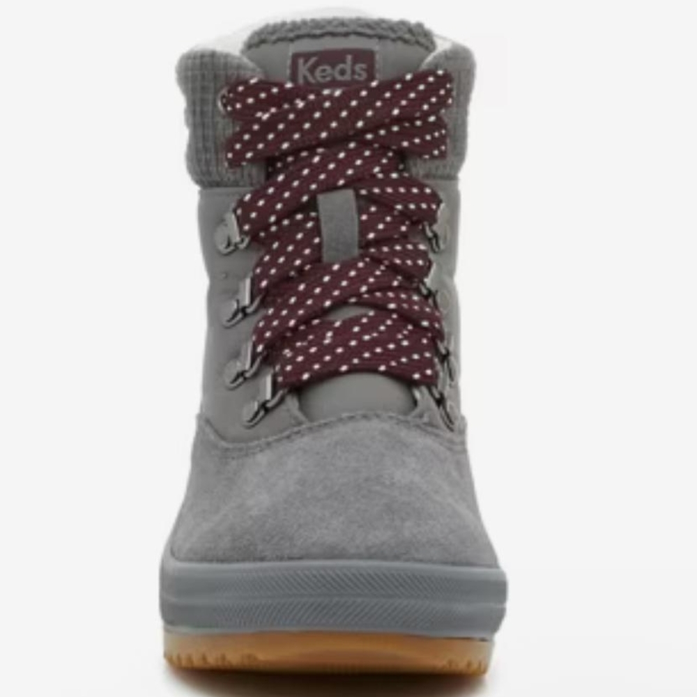 Keds Gray High-Top Sneakers with Maroon Laces